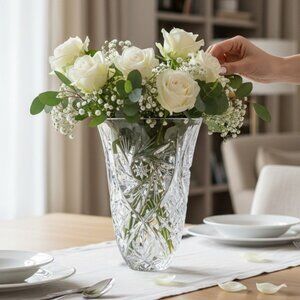 Vintage EAPG Star of David Glass Vase, early American pressed glass, elegant cut